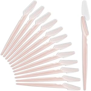 12 Pcs Eyebrow Razors, Face Razors Multipurpose, Exfoliating Dermaplaning Tools, Eyebrow Trimmers Shaver with Protective Cover, Facial Hair Removal for Women Men Body Use (Light Pink)