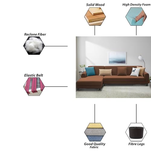 Image of Kraven LHS 6 Seater L Shape Sofa Set for Living Room (Brown Fabric) Premium Fabric Sofa