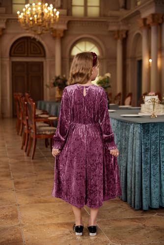 GRACE KARIN Girls Long Sleeve Velvet Dress Midi Fall Vintage Party Holiday Dresses for Kids 5-12Y4