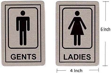 Aluminium Composite Panel (ACP) Self Adhesive Gents and Ladies Toilet or Restroom Signage Board Combo, 6x4-inch (Metallic)