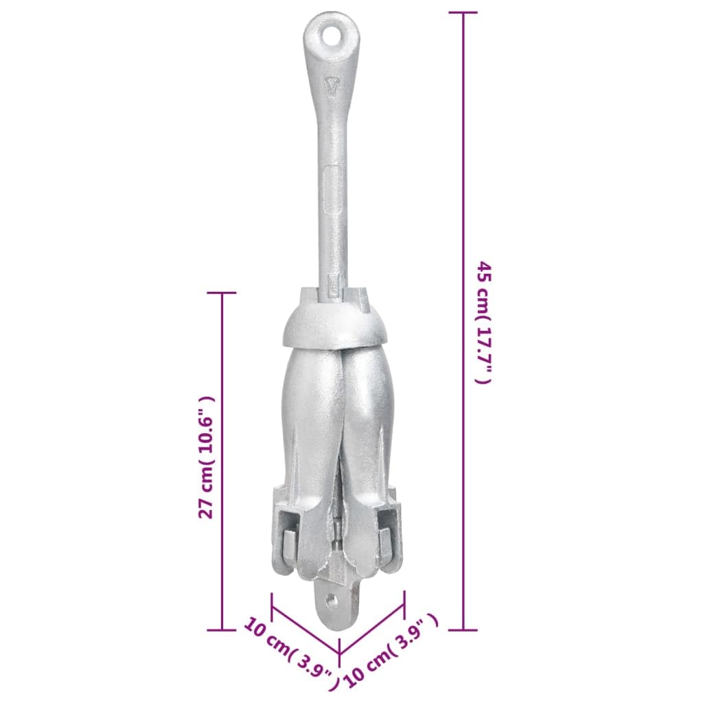 Mangloder - Anclaje plegable de hierro fundido galvanizado en caliente de 4 kg con 4 aletas para un agarre seguro en arena, barro o hierba, portátil, duradero, apto para kayaks, botes inflables