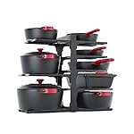 MUDEELA 8-Tier Pots and Pans Organizer under Cabinet, 15.83" Height Heavy Duty Pot Pan Organizer Kitchen Cabinet Organization and Storage, Adjustable Pot Rack for Frying Pan, Cast Iron Skillet, Black