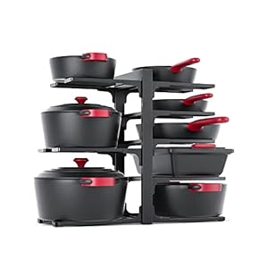 MUDEELA 8-Tier Heavy Duty Adjustable Pan Organizer Rack for Kitchen Cabinet Storage and Organization