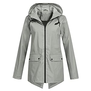 L9WEI Regenjas voor dames, waterdicht, ademend, regenjassen met capuchon, winddicht, grote maten, regenparka, effen, sportjas, herfst, winter mantel, grijs, S