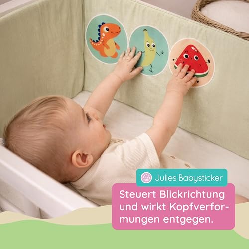 Julies Babysticker® 6 x Babysticker für Kinderwagen & Auto (ab 2-12 Monate) Kontrast - Beruhigende Kontrast-Sticker - Textil-Aufkleber Förderung visueller Entwicklung (Made in Germany)