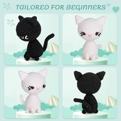 Image of Crochet Kit for Beginners, Crochet Starter Kit with Step-by-Step Video Tutorials, Crochet Animal Kits for Adults, DIY Craft Supplies (Magical Cats)