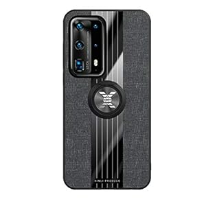 Fanxwu Compatibel met Huawei P40 Lite Hoesje Textuur Patroon Beschermende Cover 360 ° Roterende Metalen Ring Anti-kras…