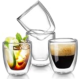 Gencywe Double Walled Espresso Cups Set of 4, 3 Ounce Clear Expresso Coffee Mugs, Espresso Shot Glasses, Double Wall Insulated Espresso Cups Suit for Espresso Machine, Microwave Safe
