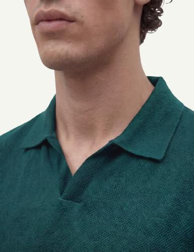 Image of DAMENSCH Men Rich Pique, Statement Textured, Body-Cooling All Degree, Premium Cotton, Herringbone Texture Johnny Collar Polo T-Shirt