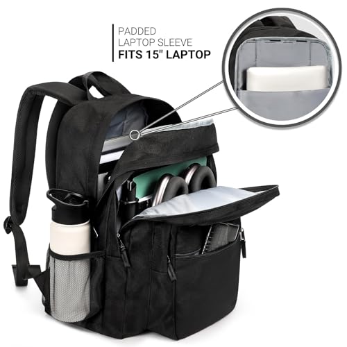 zorfin 26l black backpack for college and travel water resistant bookbag