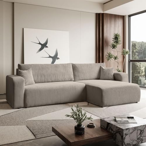 Sofello Ecksofa Senna mit Schlaffunktion Kordstoff - in den modischsten Farben!!Universal Schlafsofa Couchgarnitur -BEIGE-BRAUN-Creme Schlaffläche: 230x130 cm (Beige) – Bild 3