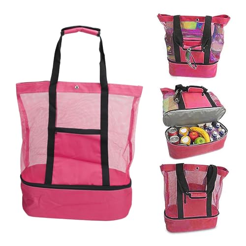 Beach Mesh Handbag, Lightweight Mesh Beach Bag Double Zippered Removable Cooler for Picnic Camping Travel4