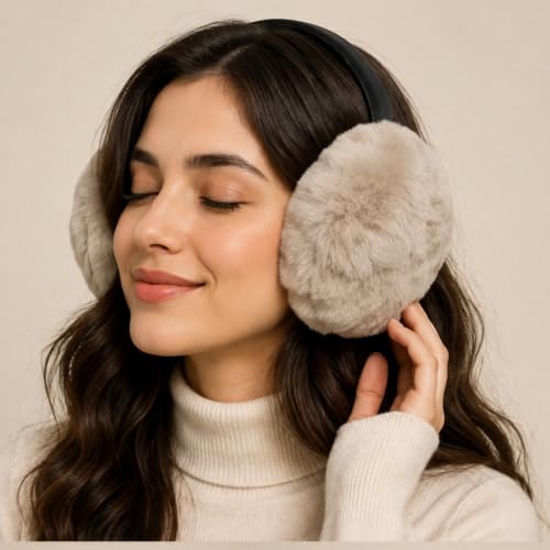 Image of Faux Fur Ear Muffs for Women, Fluffy Plush Winter Earmuffs