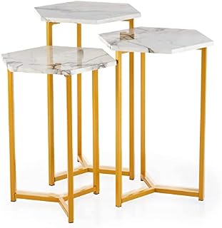 VONLUCE Side Table Hexagonal Coffee Table Metal Frame Modern Coffee Table MDF Table Top with Metal Legs Bedside Tables Elegant Metal Sofa Table (3 Pieces Hexagon)