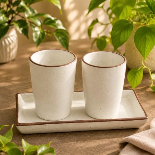 Image of miah decor Ceramic Coffee Mugs Set with Serving Platter, Handmade Stoneware