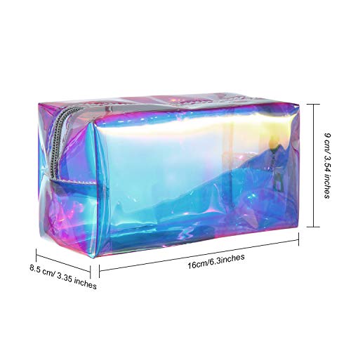 Boao 2 Pcs Clear Iridescent Holographic Makeup Bag Glitter Travel Cosmetic Pouches Toiletry Bag with Zipper Toiletry Organizer Case for Purse Diaper Beach Office Gift(Plain)4