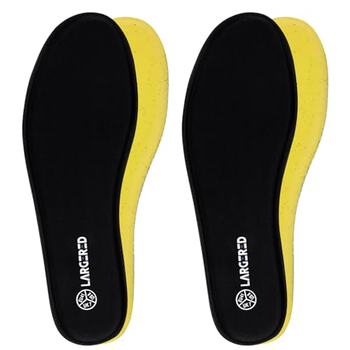 LARGERED Memory Foam Insoles for Men and Women Comfort Shoe Inserts Replacement Support Pads for Running Shoes Work Boots 2 Pairs Black EU44/11US