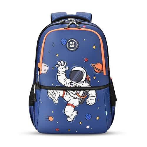 Image of Gear Floating Astronaut Backpack 17 inch /27L Medium Water Resistant School Bag /Casual Backpack /Daypack /Kids Bag for Boys /Girls (Navy-Orange)
