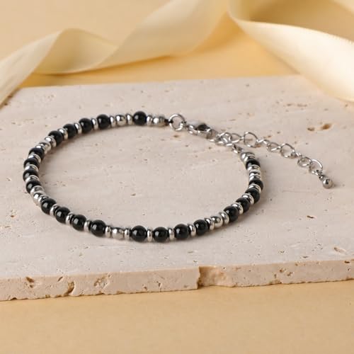 LPBeads 4mm Black Onyx Tiny Beaded Bracelets For Women, Energy Gem Charm Jewelry Adjustable Bracelet Gifts for Mom, Daughter, Wife, Coworkers, Friends, Bestie by LPBeads - Used condition - Image 3