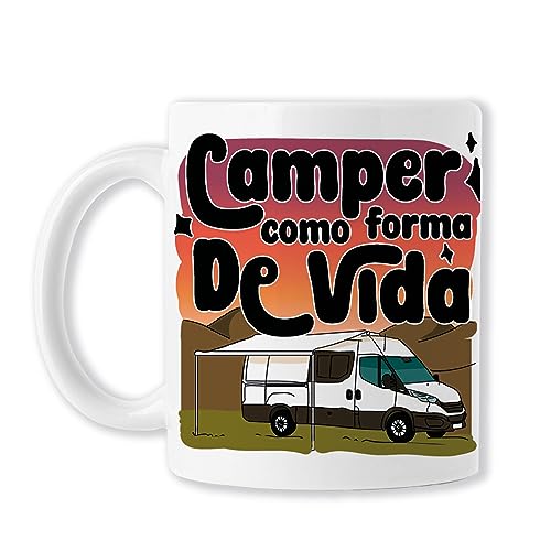 TAZAS CAMPER (BAOBAB REGALOS -Camper Como Forma De Vida -Taza Campers, Especial Accesorios Camper Furgoneta - Taza Amigo Invisible - Aventureros Campervan. Cerámica blanca)