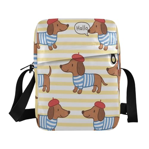 messenger bag for men Shoulder Bag For Woman Womens Purse Cross Body Adjustable Strap for Shopping Shopping- Cute Dachshund Pattern with French Romantic Style