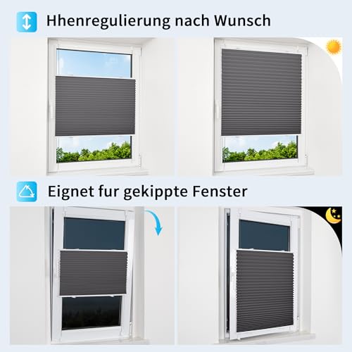 BelleMax Plissee ohne Bohren Klemmfix, Anthrazit 90x200cm(BxH), Easyfix lichtdurchlässig Sichtschutz und Sonnenschutz… – Ansicht 4