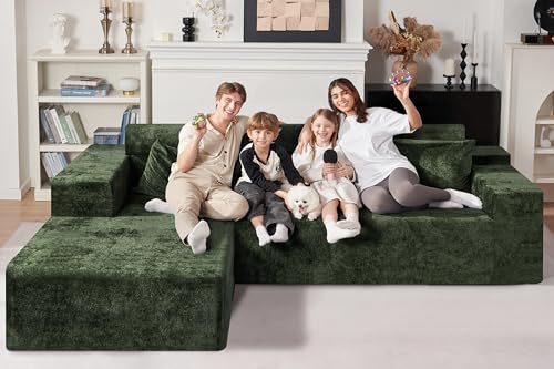 Image of HABUTWAY 105 inch L-Shape Modular Sectional Sofa Couch for Living Room,No Assembly Required,Modular Comfy Sofa with Deep Seat for Living Room Bedroom,Luxury Distressed Velvet(Left,Green)