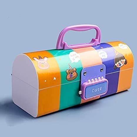 Image of WORSHIPER Cartoon Theme Pencil Box for Kids | Suitcase Style Password Lock Stationery Organizer | Multi-Layer Pen & Pencil Case for Boys & Girls (MPB - Cute Multicolor)