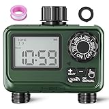 BN-LINK Sprinkler Timer Outdoor - 2 Zone Programmable Water Timer with Rain Delay, Automatic Irrigation System for Lawns & Garden Hoses - Waterproof Manual Controller with Large LCD Display