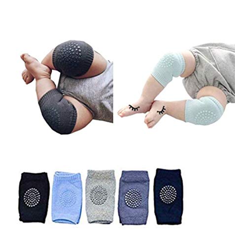 yingda1992 Baby Crawling Anti-Slip Knee Pads, Unisex Clothing Accessories Toddler Leg Warmer Safety Protective Cover Toddlers Learn to Socks Children Short Kneepads-5 Pairs, Light Grey, Dark Grey, Blue , Black,dark Cyan, Medium