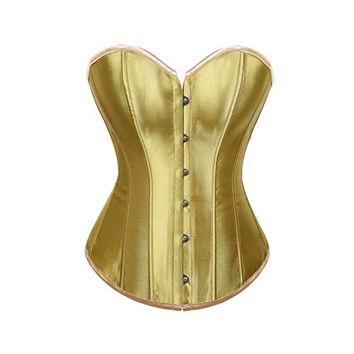 Tyolakuen Corsé con cordones florales para mujer, diseño de corsé de Overbust Top Satin Waist Cincher con cordones para el cuerpo, estilo retro Bustier, dorado, L Cover