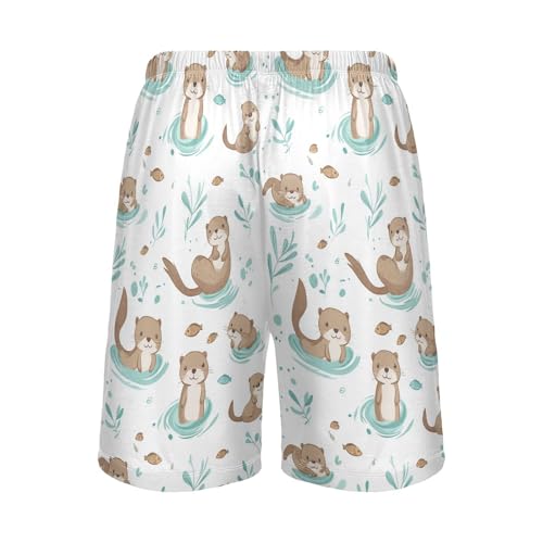 Vdsrup Mens Pajama Shorts Otters Swimming Sleep Shorts Men Pajama Bottoms With Pockets Drawstring Lounge S3
