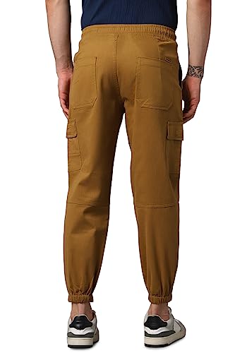 Image of Hubberholme Men's Regular Fit Cotton Trousers, Ankle Length Button Closure Elasticated Waist Cargo Joggers