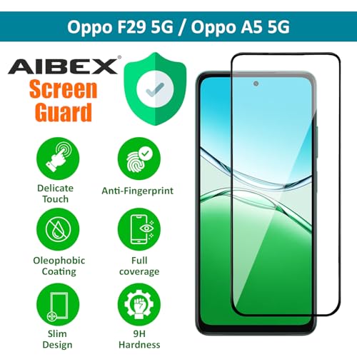 Image of AIBEX Tempered Glass for Oppo F29 5G / Oppo A5 5G | 9H Hardness | Anti-Glare & Anti-Fingerprint | Water Resistant | Edge-to-Edge Full Screen Protector | Bubble-Free Installation
