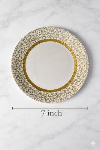 Image of Melamine Quarter Plates | Round Half Plate | Microwave Safe | Break Resistant | Plates for Snacks, Lunch, Dinner | Plates for home, Office, Restaurant | Set of 6 | 7 Inch's (GOLD DIAMOND)
