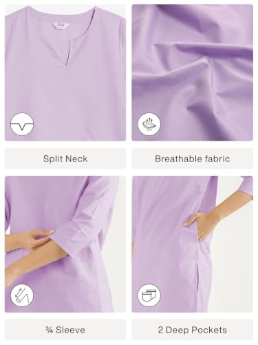 Image of SAADAA Airy Linen Mid Thigh Length Kurta for Women | Stylish Split Neck, 3 /4 Sleeves & Side Pockets | Comfortable Everyday Wear Kurta | Breathable Fabric |