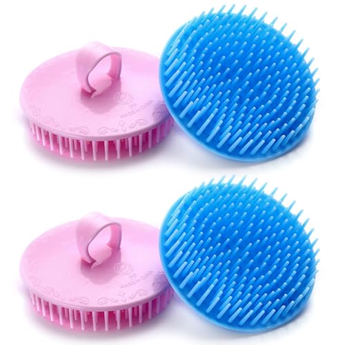 Hair Scalp Brush Dandruff Cleaning Shower Scalp Shampoo Brush Scalp Massager Pack of 4（Blue and Pink）