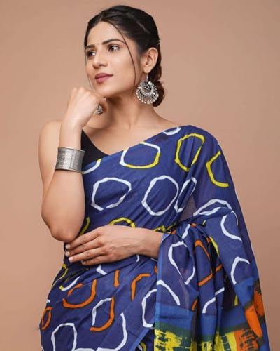 Image of Hand Block Printed Cotton Mulmul Saree | Soft Lightweight Summer Saree | Pure Cotton Traditional Indian Saree for Women