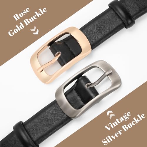 XZQTIVE Women Leather Belts for Jeans Pants, Black/Brown Waist Dress Belts with Gold/Silver Buckles, Fit Sizes S to XL3