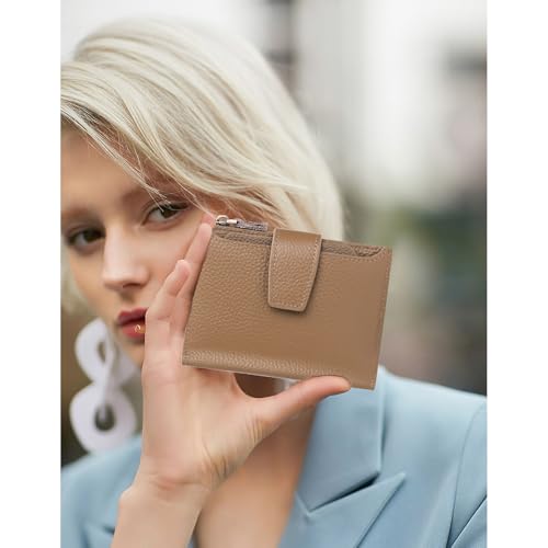 Image of FALAN MULE Small Wallet for Women Leather Bifold Compact RFID Blocking Small Womens Wallet Purse, Apricot yellow, Small, Casual