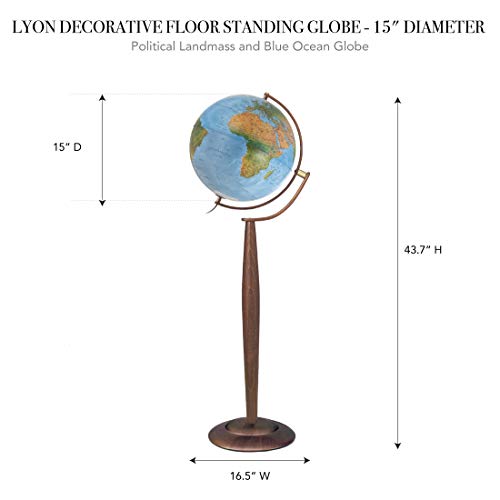 Waypoint Geographic Lyon 15" Decorative Floor Standing Globe With Multi-Directional Wood Meridian & Base (Physical) World, Blue Ocean, 9 Lb #TOP1