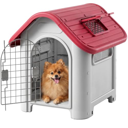 PawHut Niche pour Chien Double Porte Métal Petite Taille Rouge Gris Clair