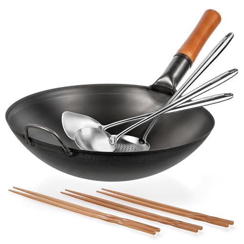 YOSUKATA Wok redondo de acero carbono 14 pulgadas miniatura 1