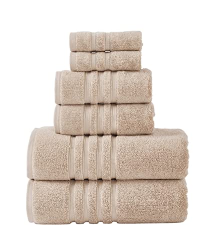 100% Cotton 6 Piece Towel Set 700 GSM, Highly Absorbent, Ultra Soft - 2 Bath Towels, 2 Hand Towels, 2 Face Towels | Zero Twist | Home, Hotel & Spa Meadow Towels for Bathroom (Light Brown) by ESSELL 100% Cotton 6 Piece Towel Set 700 GSM, Highly Absorbent, Ultra Soft - 2 Bath Towels, 2 Hand Towels, 2 Face Towels | Zero Twist | Home, Hotel & Spa Meadow Towels for Bathroom (Light Brown) by ESSELL