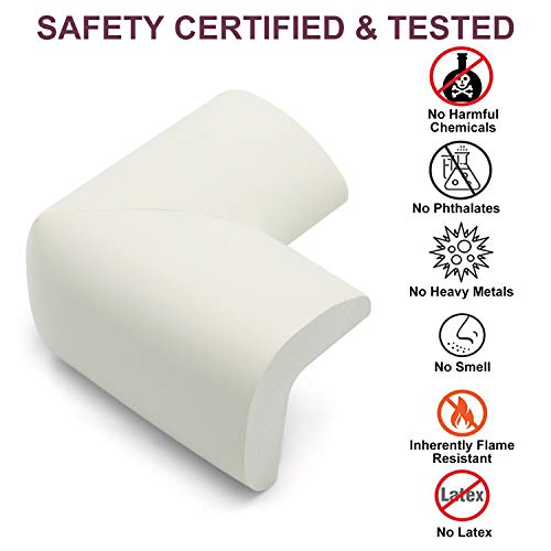 Image of Baby Proofing Edge Corner Protector, Table Bumper Guard, Soft Rubber Foam Guard, 3M Pre-Taped Corners, 20.5 ft (18.1ft Edge + 8 Corners) Baby Proof Corner Guard Heavy-Duty (18.1ft, Cream White) | Soft thick rubber foam bumper, 18.1ft edge strips + 8 corner guards, 3M pre-taped for table, cabinet & wall sharp corners