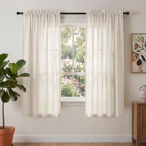 PrinceDeco Linen Semi Sheer Curtains for Living Room, 52x63 inch, Ivory - image 1