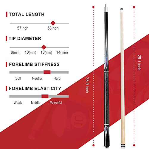 Wakefa Billiard Pool Cue Stick: 58 Inch Pool Sticks Set Of 4, 13Mm Tip Pool Cues Billiard Cue Sticks For House Bar, Maple Wood Pool Table Sticks For Professional Billiard Players 18 19 20 21 Oz #TOP4