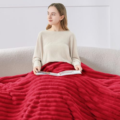 Image of BEDELITE Ribbed Red Throw Blanket for Couch, 50 inchx60 inch