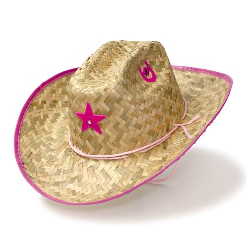 Western Express Palm Straw Sheriff Hat with Pink Trim for Kids