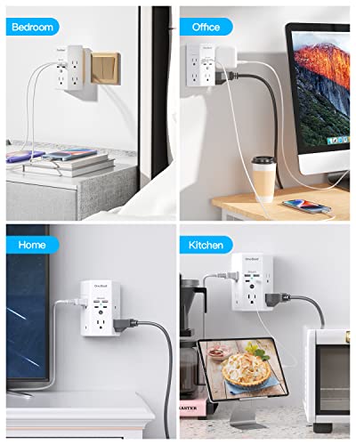 2 Pack Multi Plug Outlet, Surge Protector, 5 Outlet Extender with 4 USB Charging Ports (2 USB C), USB Wall Charger, 3-Sided 1800J Power Strip Outlets Splitter Wall Plug Adapter Spaced for Home Office